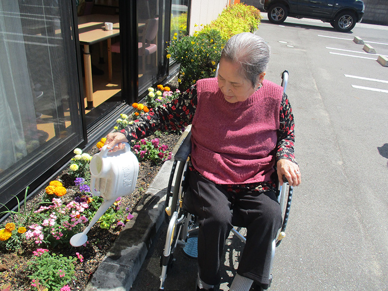 花壇の水やり - 小多機まなぐら南